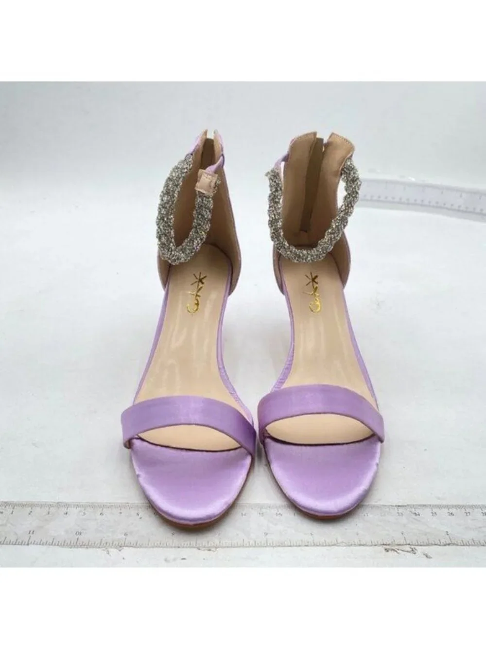 XYD Women's Ankle Strap Kitten Heel Sandals Cute Rhinestone Low Heel Shoe Purple